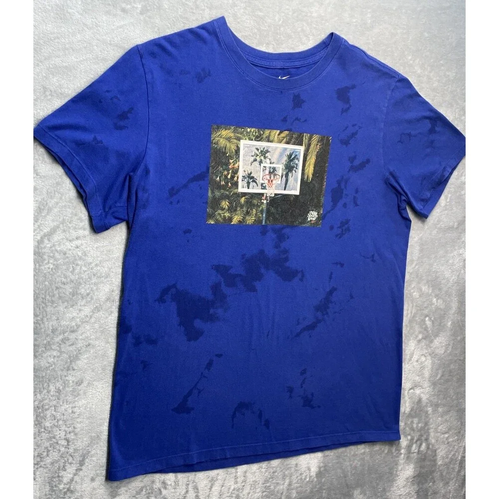 Nike Graphic T-Shirt Blue Palm Basketball T-Shirt Size Large
